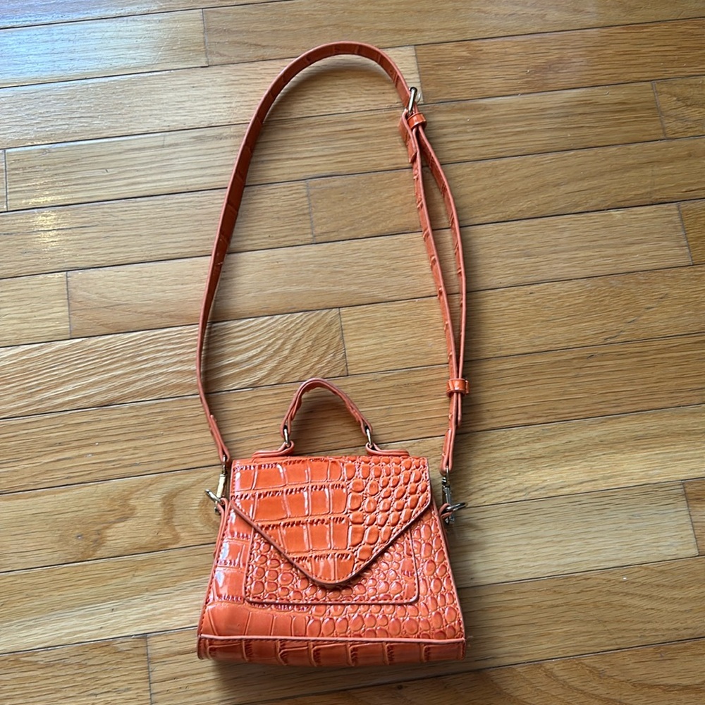 SHEIN Mini Orange Crocodile Crossbody Purse